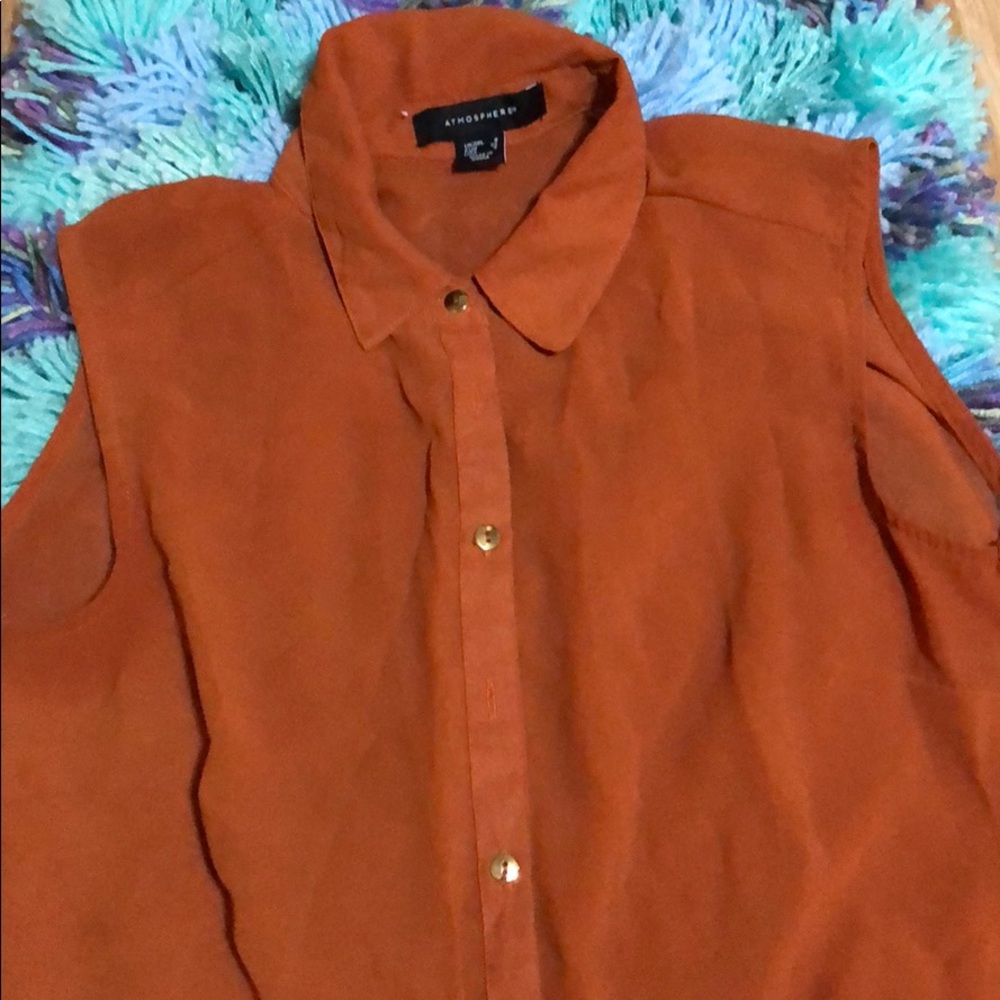 Orange Sleeveless Button Down